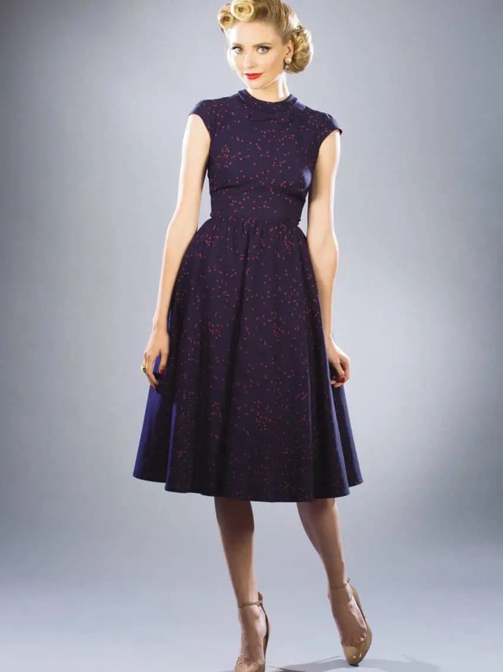 Stop Staring Anna Marie Polka Dot Navy Blue Swing Dress
